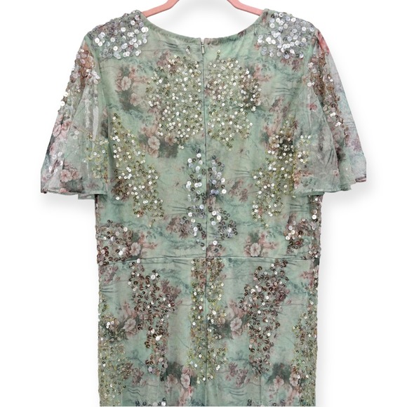 Mac Duggal NEW Seamist Green Embellished Butterfly Sleeve Faux Wrap Gown Size 16 - Picture 13 of 13